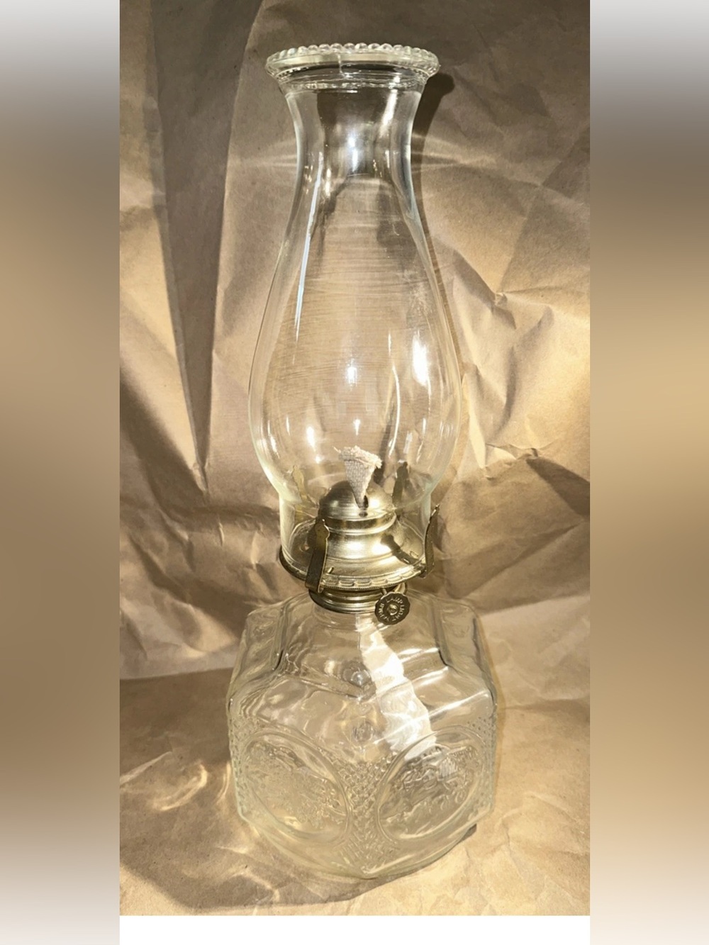 Clear Glass Antique-Style  Oil Lamp Table Accent Horses